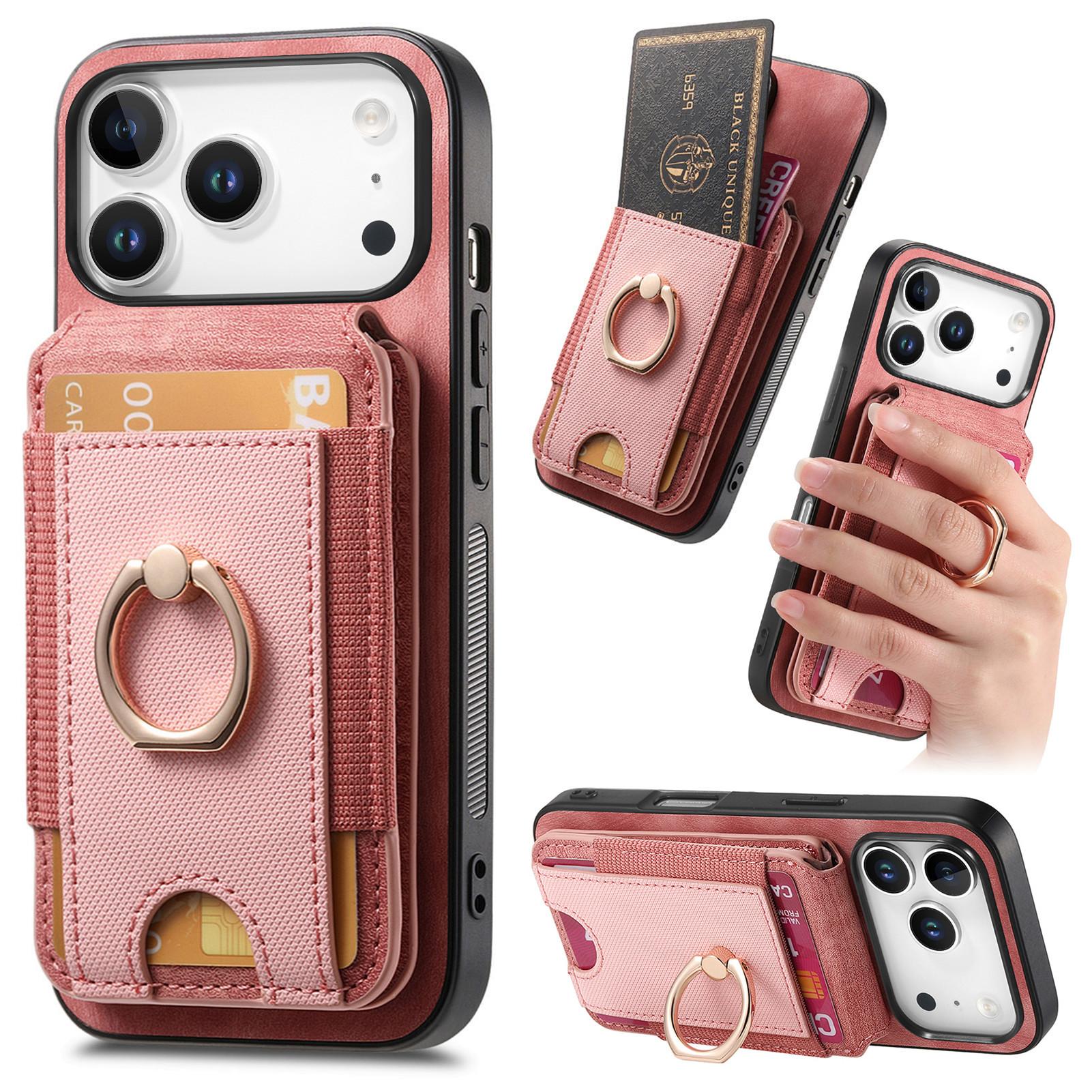 For iPhone 17 Pro Max Magnetic Case Leather Back Cover with Detachable Card Holder Kickstand