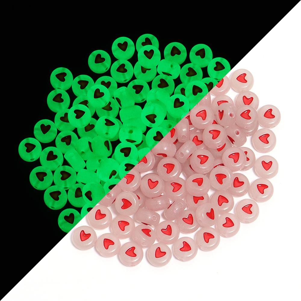 

100pcs/lot Acrylic Luminous Beads Love Heart Flat Round Loose Spacer Beads For Jewelry Making DIY Necklace Bracelets Accessories 7mm червоний