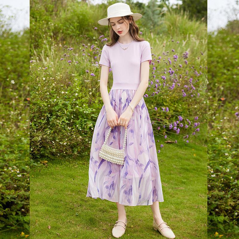 Bailuyu Elegant Spliced Floral A-Line Midi Dress