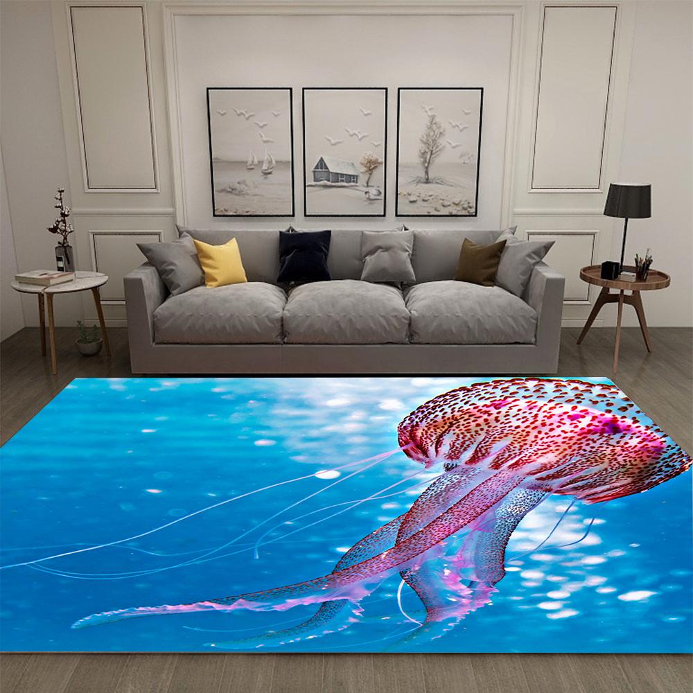 Dreamy 3D Jellyfish Print Rug, Soft Anti-Slip Indoor Rug, Small and Medium Alfombra Tapete Peludo Living Room Bedroom Floor Mat