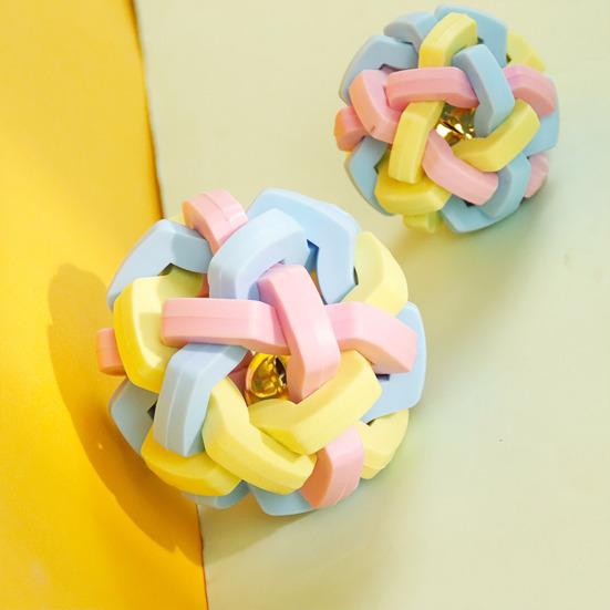 Dog Chew Ball Colorful Intertwined Ball with Bell Rubber Interactive Wiggle Ball Pet Chew Toy to Relieve Boredom And Clean Teeth for Dogs Cats