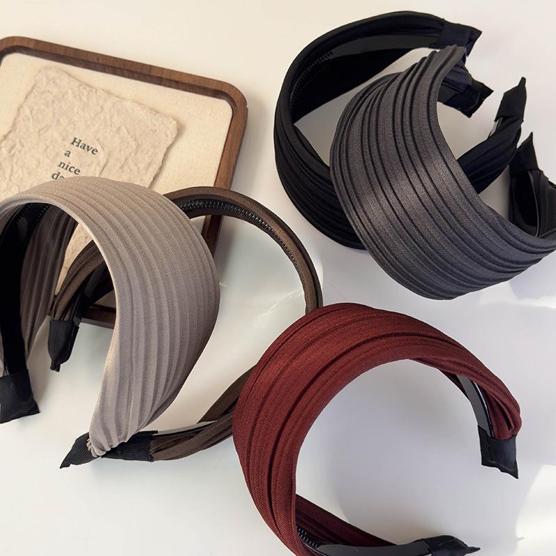 Korean-style Simple Wide-brimmed Striped Hair Clips and Headbands for Women   Hair BandsRetro High Cranial Top Pleated Headbands and Hair Accessories