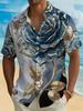 1pc Men'S Summer Short Sleeve Button-Up Shirt, Light Luxury Blue Rose Ombre Print Collared Shirt, Retro Light Luxury National Style Top, Casual Daily