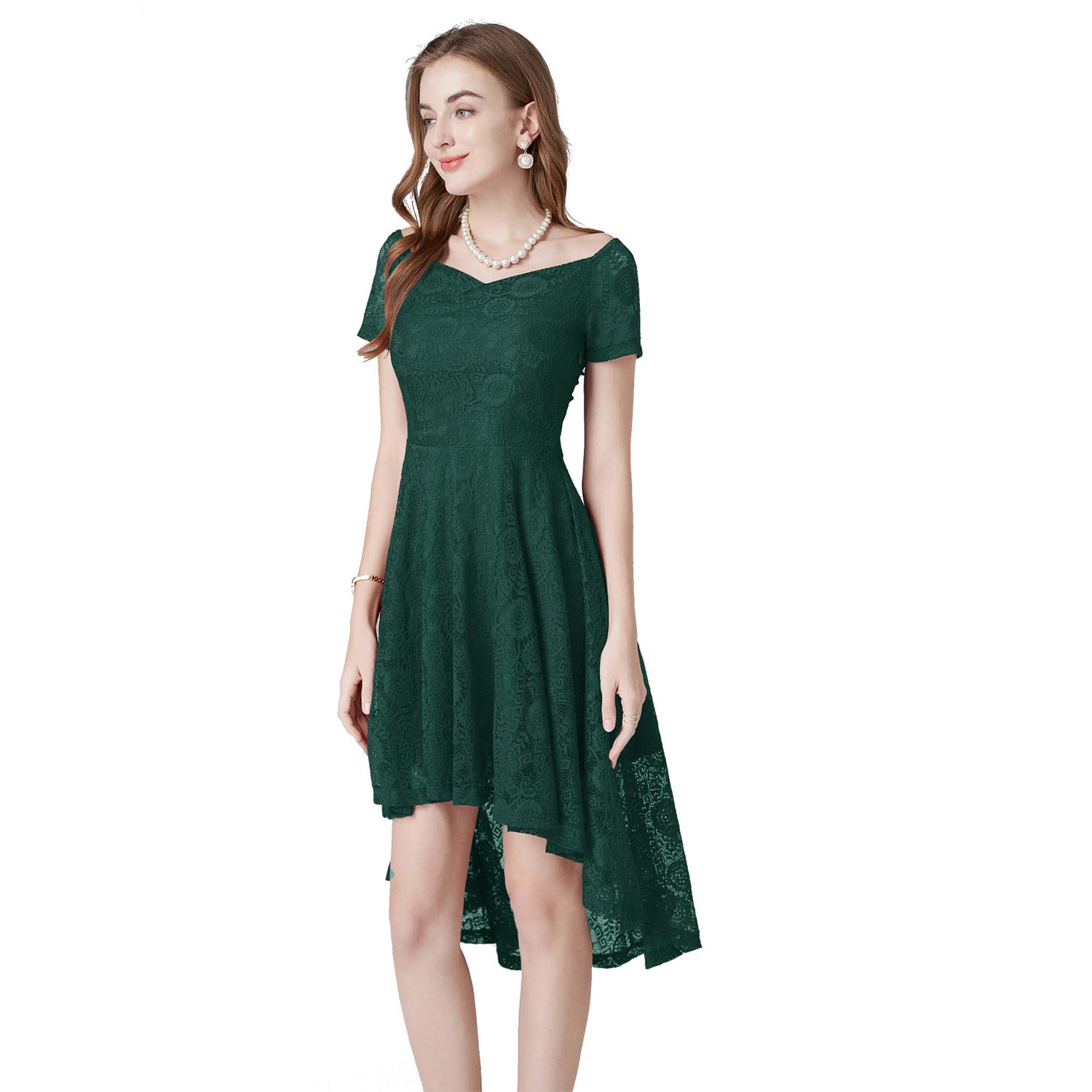 

Женское вечернее платье миди, кружевное платье с вырезом в форме сердца, высокие и низкие подолы, ретро-платья, бальное платье для выпускного вечера, свадебные наряды подружки невесты XXL зелёный