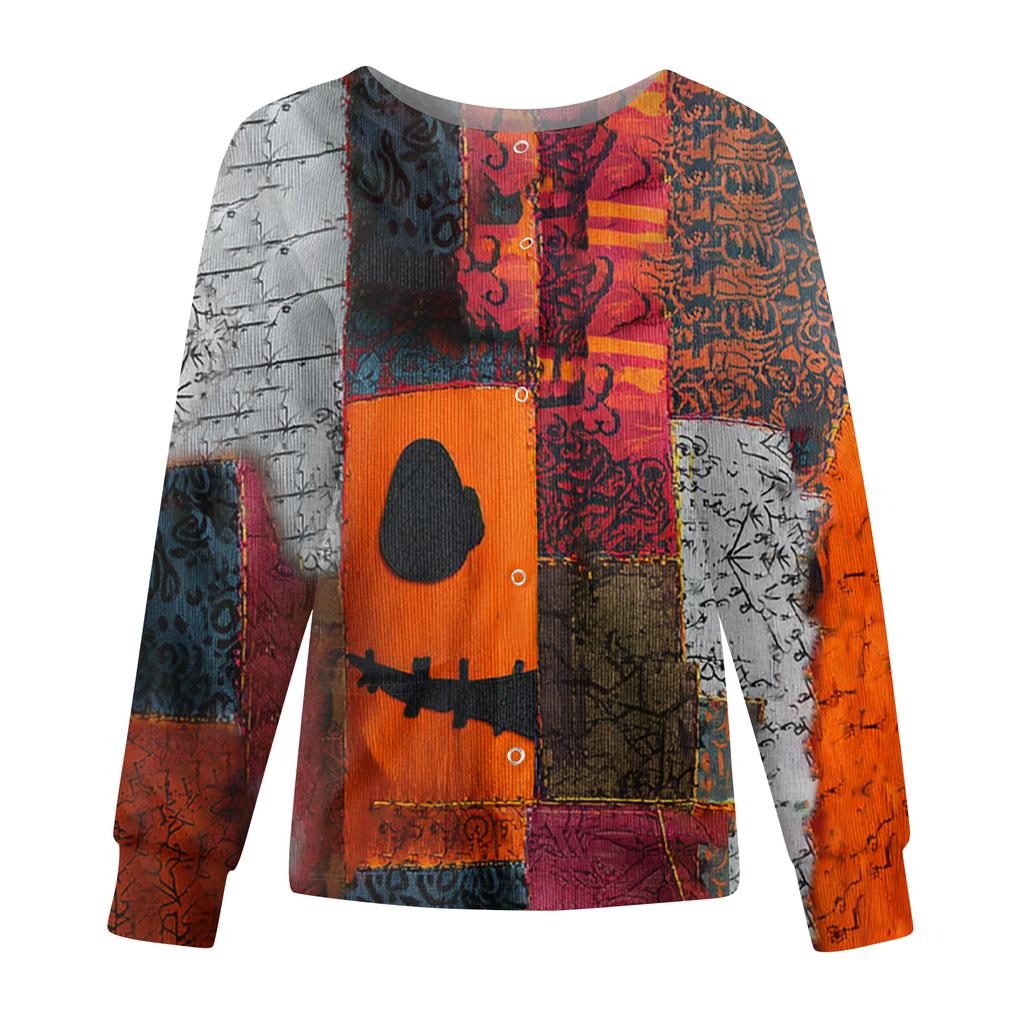Women's Casual Fashion Long Sleeve Standing Collar Single Breasted Halloween Print Workwear Jacket Tops