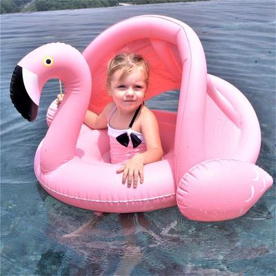 Aufblasbarer Flamingo-Schwimmkreis für Babys, Schwimmring mit Sonnenschirm, schwimmender Sitz, Sommer-Strandparty-Poolspielzeug