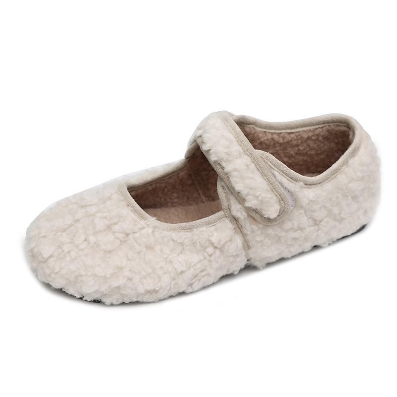 Mao Mao Shoes Women Wear In Autumn and Winter 2025 New Korean Version Fashion One-word Buckle Lamb Wool Velvet Flat Cotton Shoes