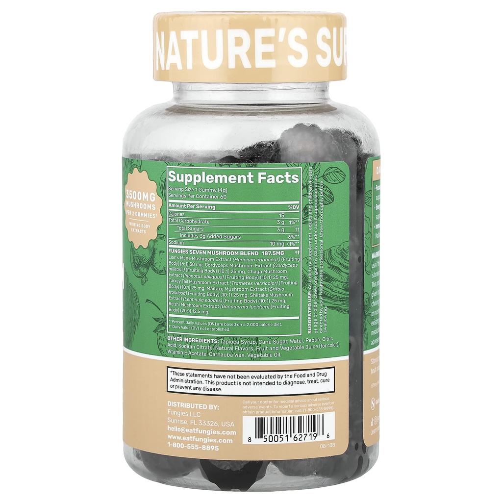 Fungies Die besten täglichen Multi-Pilz-Gummibärchen, gemischte Beere, Pektin-Gummibärchen, 60 Stück