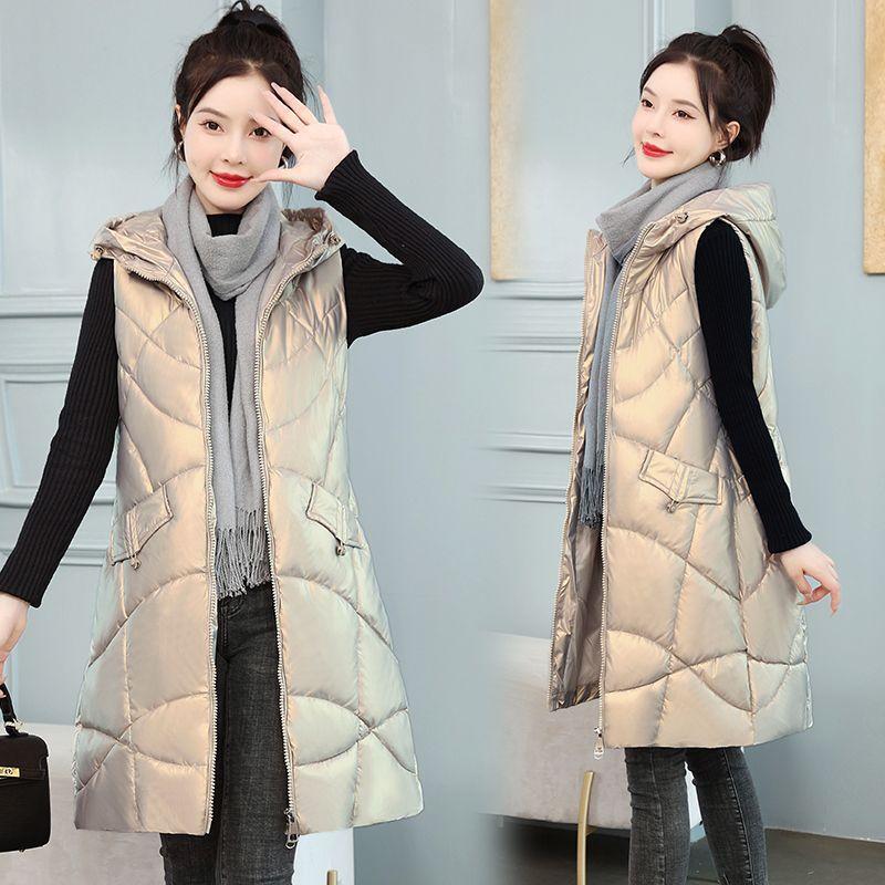 New leave-in glossy down cotton vest women's medium and long autumn and winter thickened vest jacket