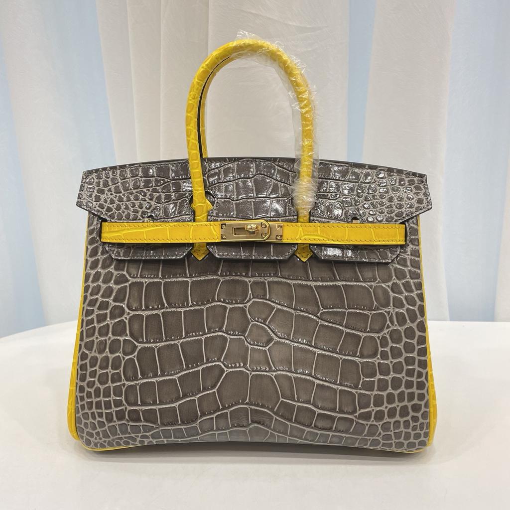 2025 Explosive Color Matching American Crocodile Pattern Platinum 25/30. Full-pair Version Strapless High-end Fashion Portable Women's Bag