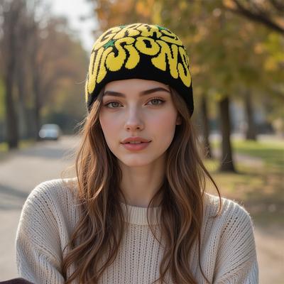 Autumn and Winter Knitted Hat, Letter Jacquard Knitted Hat, Warm and Cold Hat, Fashionable Versatile Wool Hat