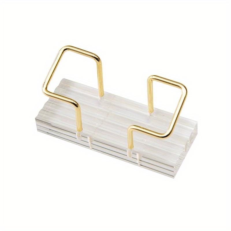 Elegant Acrylic Business Card Holder with Golden Metal Base - Clear PMMA Desktop Display Stand for Invitations