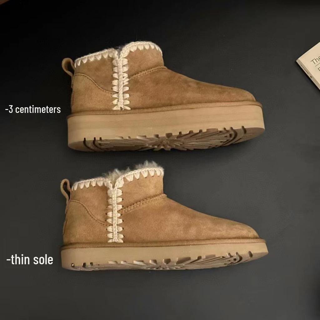 Damen Winter Dicksohlige Mini Gestrickte Woll Schneestiefel - Kurz, Warm und Pelzig.