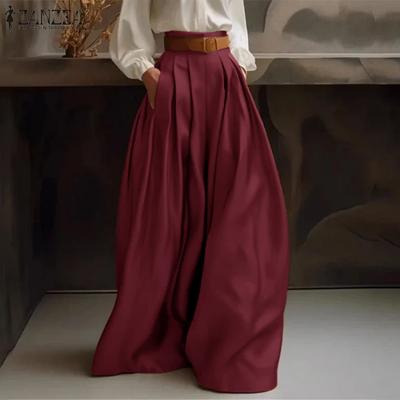 Pantaloni a gamba larga in raso con tasca a vita alta vintage da donna