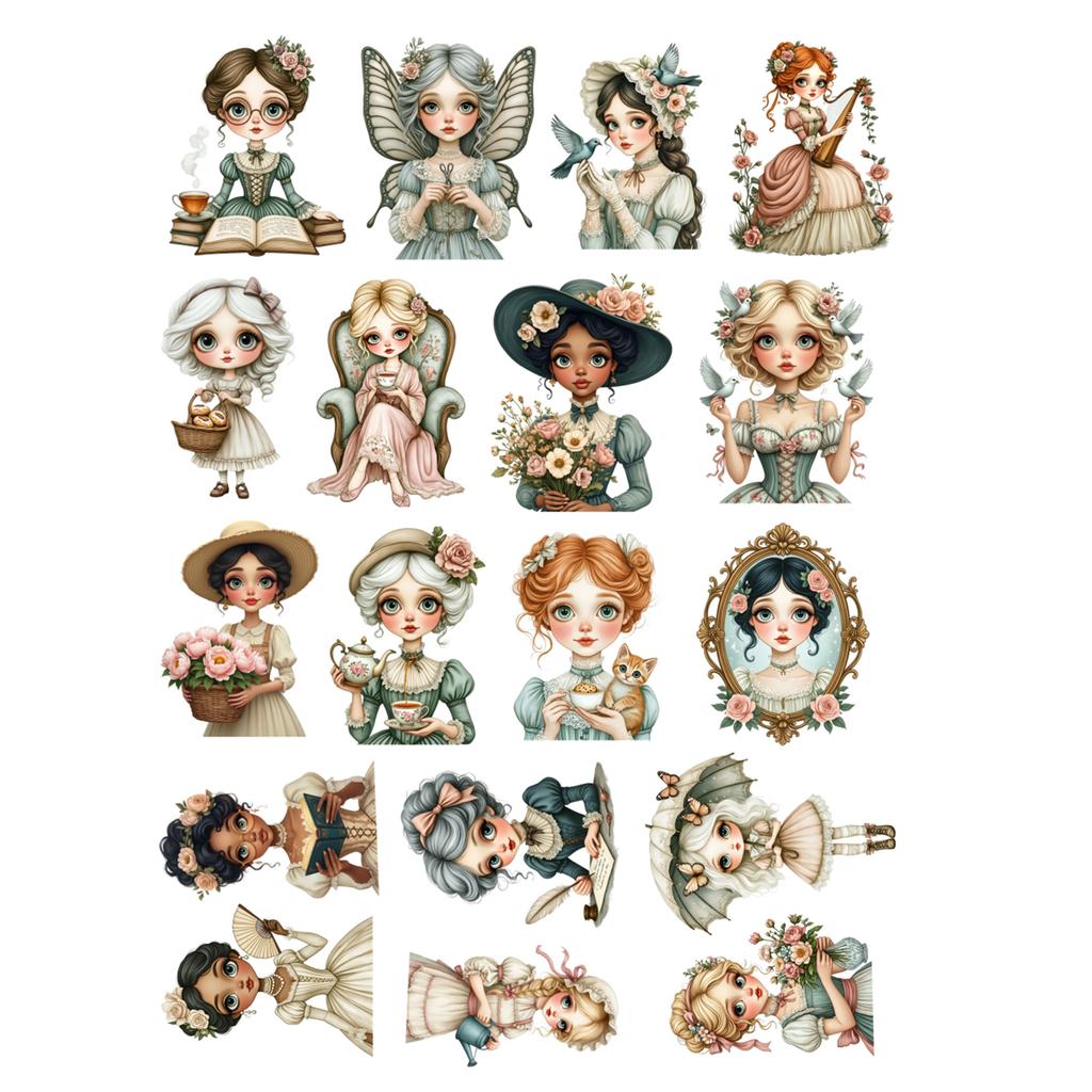 18 stuks Schattige Zelfgemaakte Vintage Europese Hofstijl Meisjes Scrapbooking Stickers / Decoratieve Sticker / DIY Knutsel Fotoalbums Kawaii