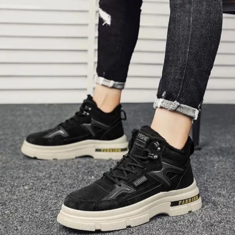 Fashion Winter Mens Boots Luxury Leather Casual Ankle Boots Fashion High Top Cotton Boot Thick Plush Warm Snow Boots Winter Men Sneakers