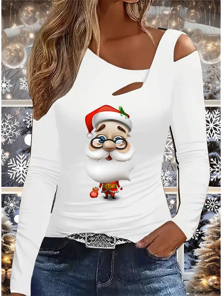 Autumn & Winter Women's New Casual  Long Sleeve Top  Christmas Pattern Ideal Halloween Christmas Gift T Shirt