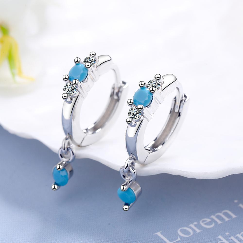 Ni Style 925 Silver Earrings Inlaid Turquoise Crystal Zircon Earrings Woman Charm Jewelry Gift