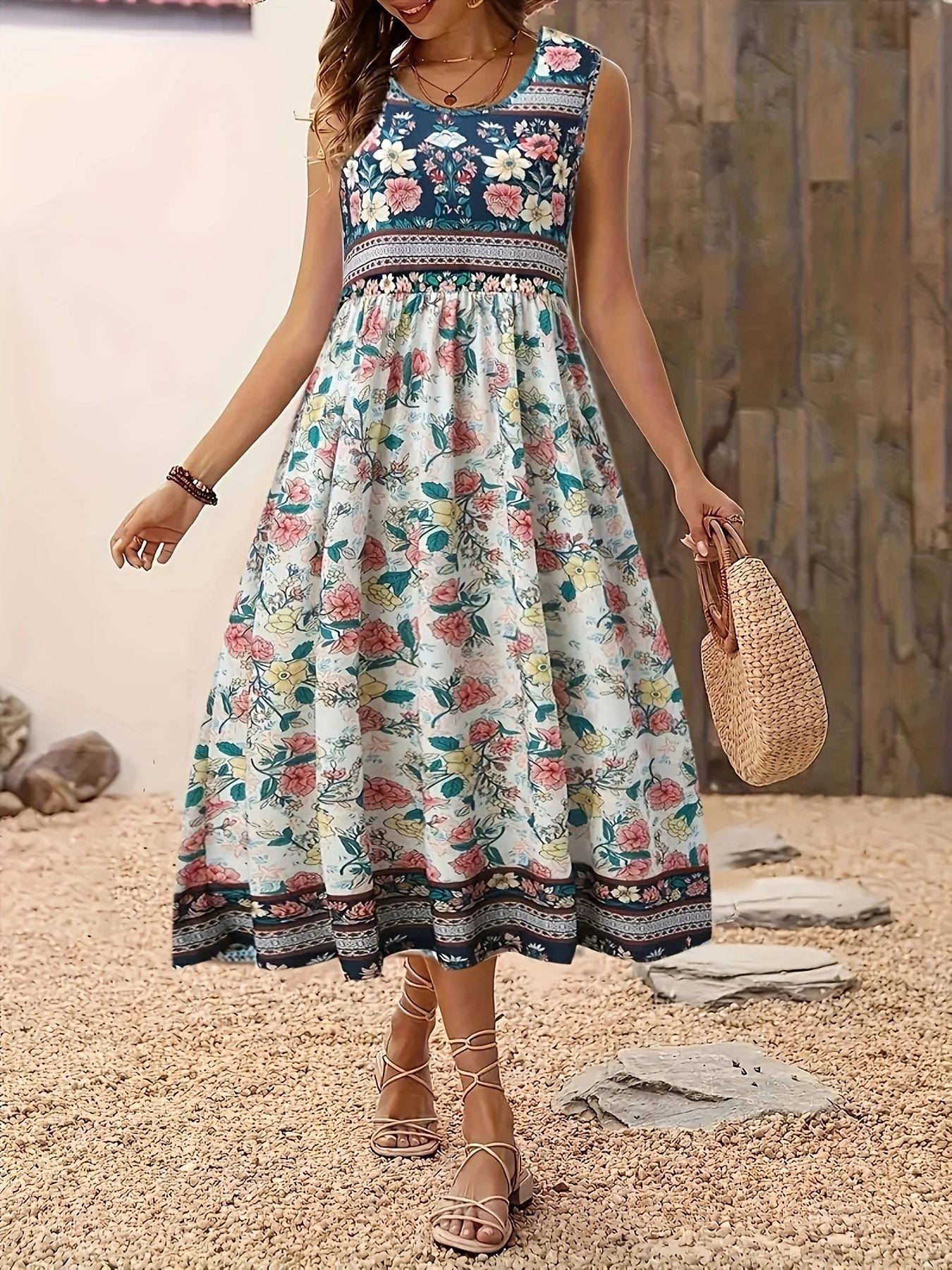 2026 European  American Summer Sleeveless Printed Pullover Casual Dress 1XL