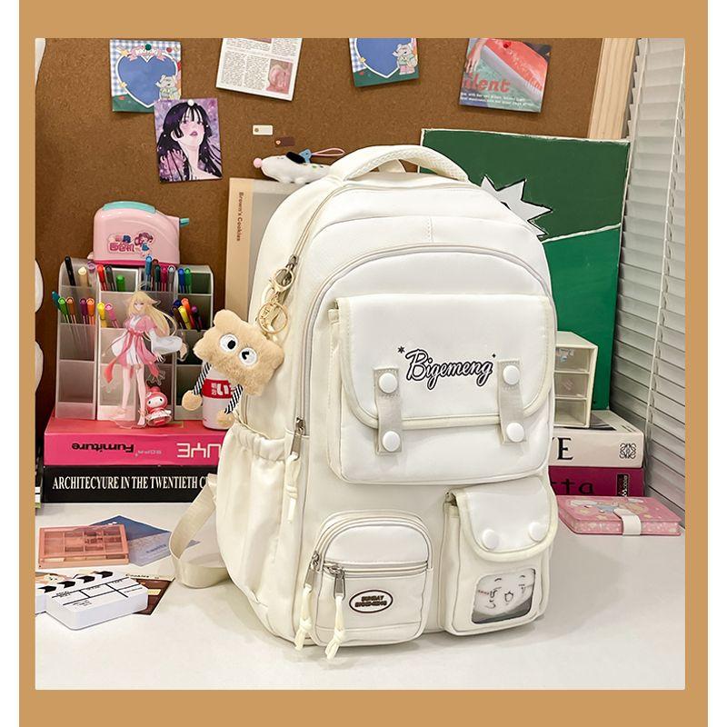

Capacity Schoolbag Women Lightweight Japan fashion Multi-Layer Primary School Student High School Junior High School Girl Backpack Cute Wild Backpack White + long legs biscuits + crying cat