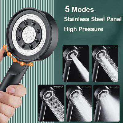 Soffione doccia nero argento ad alta pressione 5 modalità ugello per risparmio idrico potenti docce portatili pressurizzate accessori per il bagno