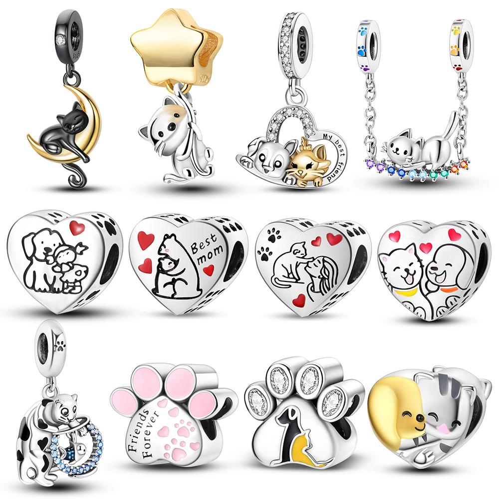 New Copper Cat Claw Paw Heart Shape Charms Fit Original Bracelet For Women Jewelry Making