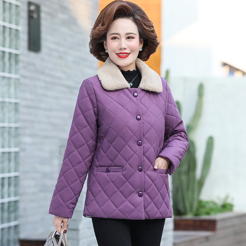Women's Plush Winter Cotton Jacket with Warm Lambswool Imitation for Middle-aged & Elderly – Thickened Autumn/Winter Lapel Coat