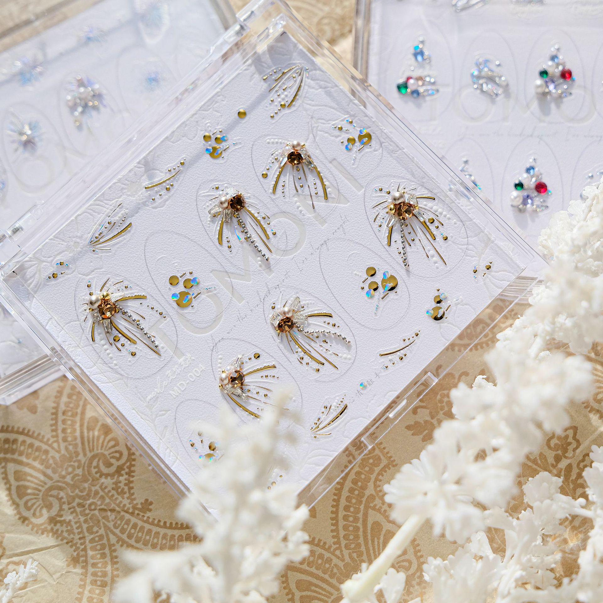 Tomoni Luxurious Christmas Fireworks Nail Art: Round Arc Rhinestone Ornaments