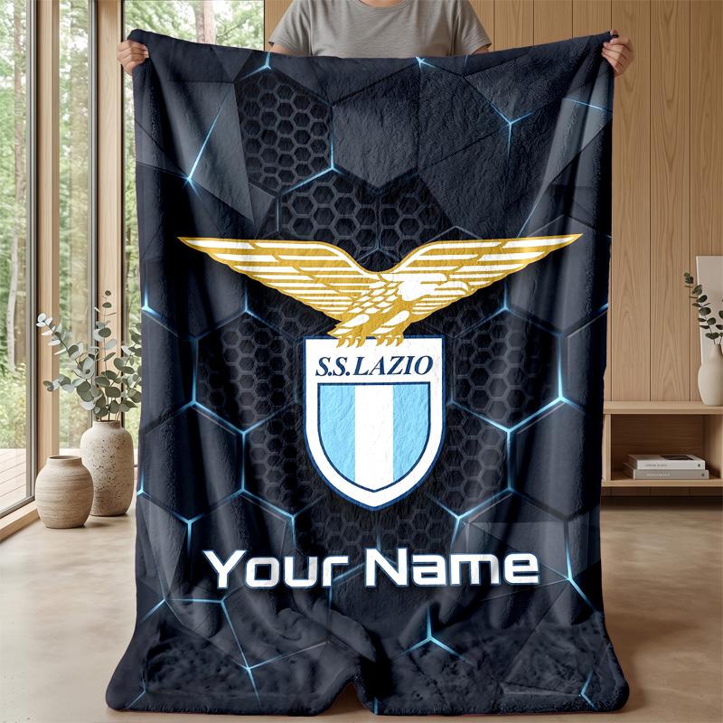 Custom Text Flannel Throw Blanket, Lightweight Cozy Bed Sofa BlanketLazio FC