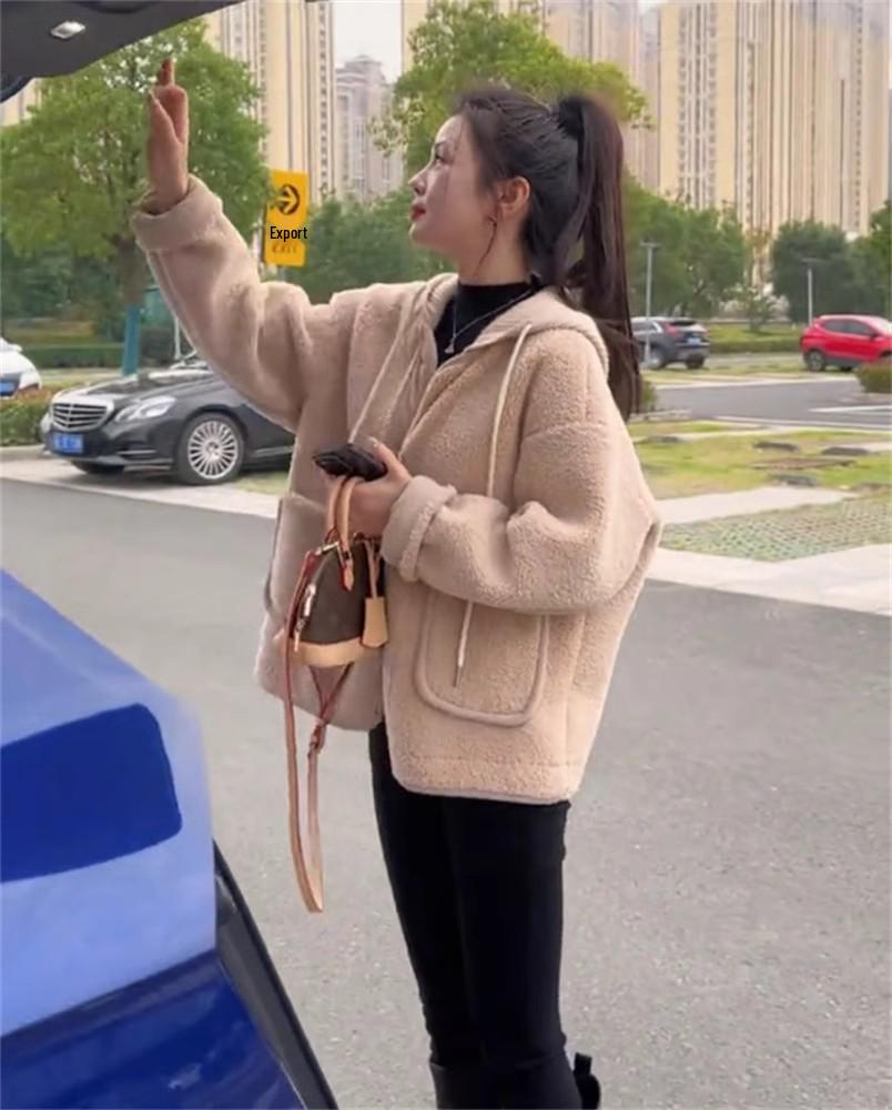 Women's Hooded Lamb Wool Coat 2024 - Casual Loose Fleece for Autumn and Winter