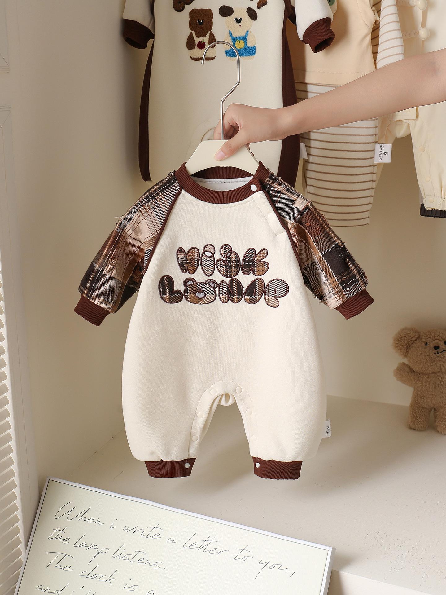 

Korean Style Plaid Patchwork Long-Sleeve Onesie for Baby Boys - Cute Autumn Romper 80cm