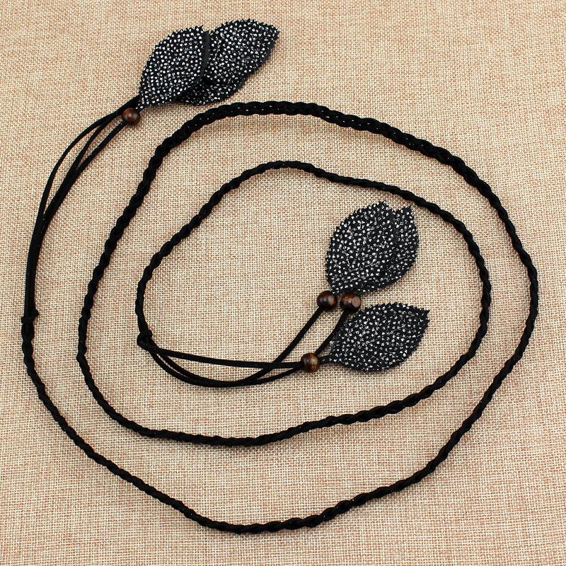 Women'S Decorative Thin Belt, Spring And Summer Women'S Woven Lanyard, Leaf Sequined Belt, Waist Chain Five Colors