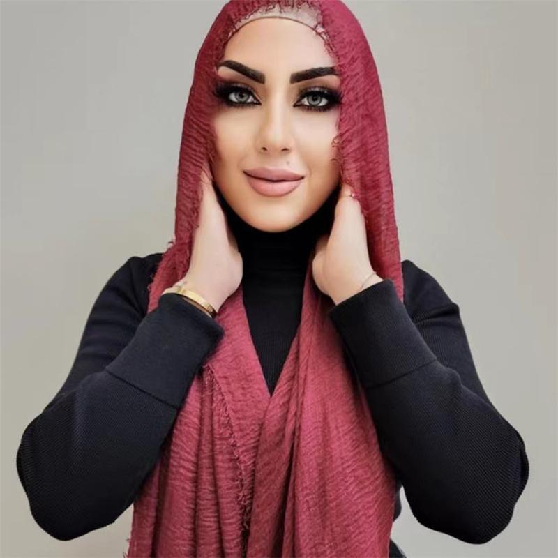 180*90cm Women Cotton Linen Crinkle Scarf Shawl Hijab Long Headscarf Scarves Head Wraps Solid Color Scarves Female Plain Head Scarf