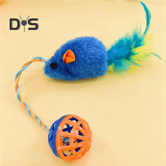 Interactive Cat Mouse Toy with Bells Simulation Plush Mouse Cat Chew Toy Fuzzy Cat Mice Bell Toy for Indoor Cats