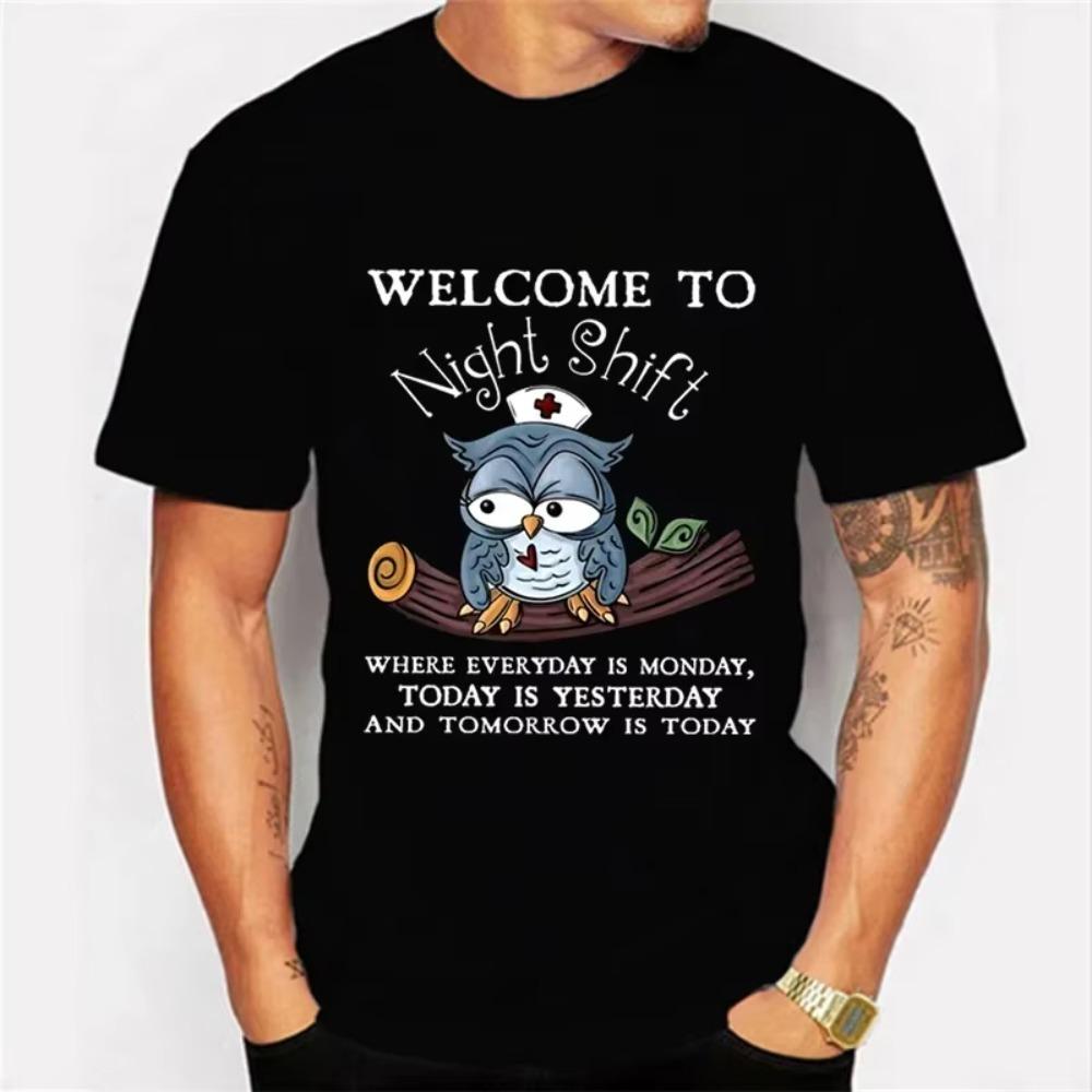 

Мужская футболка Welcome To Night Shift Kawaii Футболка Мужская Женская Футболка Смешная Графика Совы Рубашки Харадзюку Рубашки Аниме Футболка Одежда XXXXXL чёрный