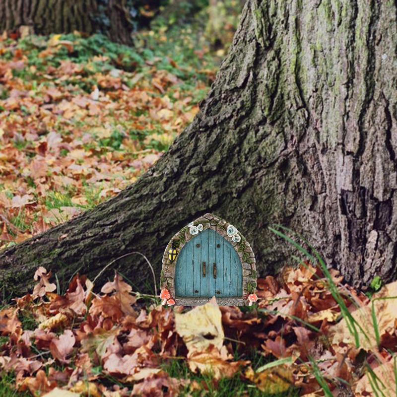 Elf Fairy Door Miniature Garden House Decor Tree Doors Miniature Yard Art Wooden Sculptures Mini Home Garden Doors Ornaments