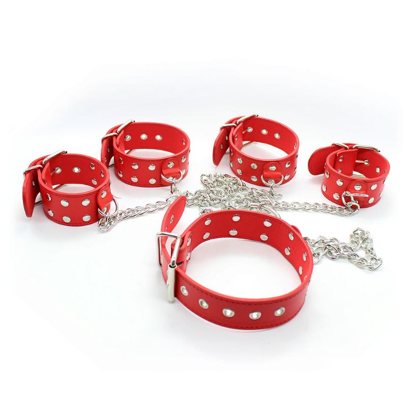 Sex Toys Faux Leather Handcuffs Neck Collar Wrist Ankle Cuffs BDSM Bondage Set Shackles Erotic Restraint Adult Slave Game Sex Toys