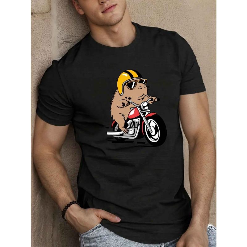 

European Size Men S Summer T-Shirt Featuring a Capybara on a Motorcycle, Complete with Glasses And a Helmet. 4XL чорний