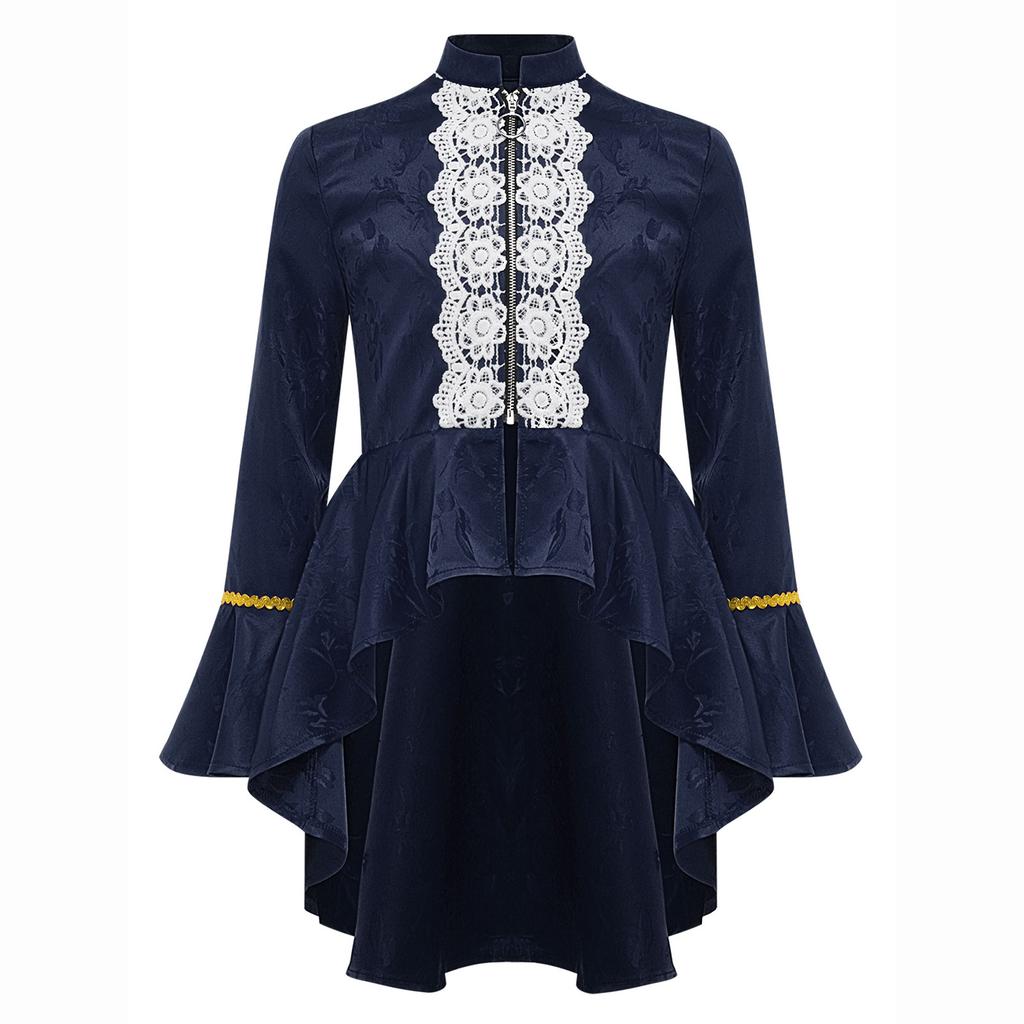 Girls Medieval Renaissance Costume Long Sleeves Lace Flounce Jacket Victorian Tailcoat Pirate Gothic Steampunk Outfit