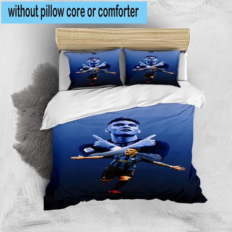 3PCS Inter Milan Star Lautaro Bedding Set,Including 1pc Duvet Cover And 2pcs Pillowcases Perfect for Bedroom, Dormitory, Fan Christmas Gift