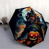 1pc Scary Halloween Haunted_House Automatic Folding Umbrella, Lightweight Retractable Compact Travel Umbrella, 8-Rib Sturdy Frame011