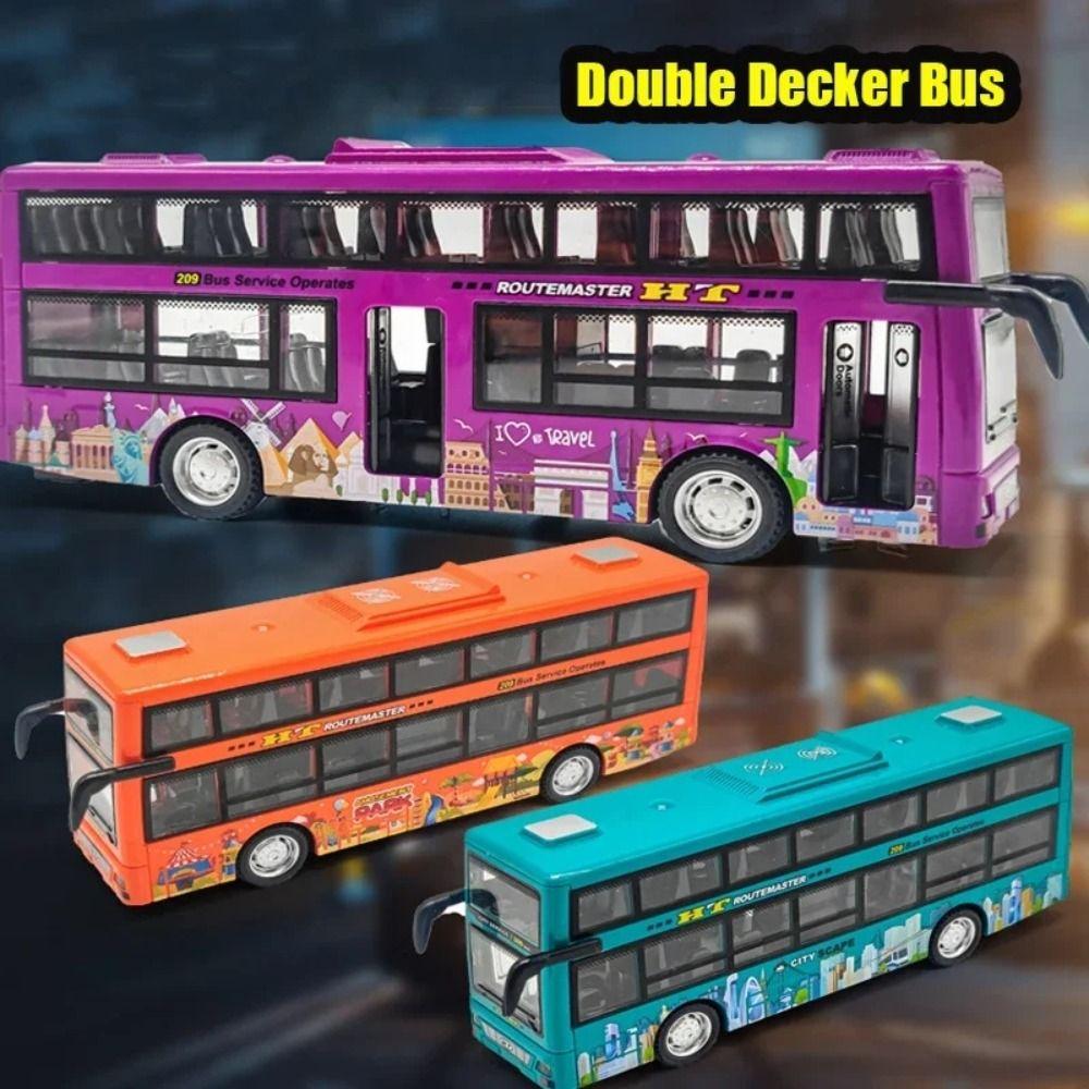 Friction Powered Double Decker Bus Model Light Music Sightseeing Bus Model  Kids Student