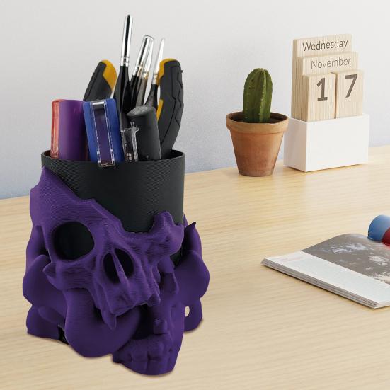 Skull Pen Holder Makeup Brush Holder Bathroom Storage Holder Skeleton Desk Organizer for Keys Cosmetic Tools Halloween Decorations