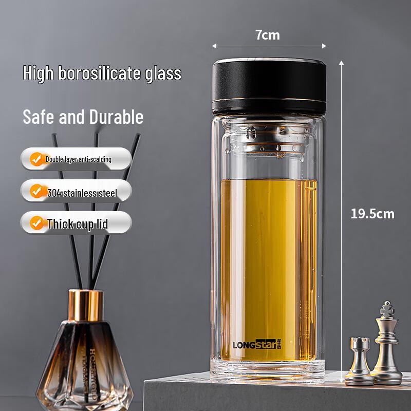 Longshida Double Wall Borosilicate Glass Tea Infuser Bottle