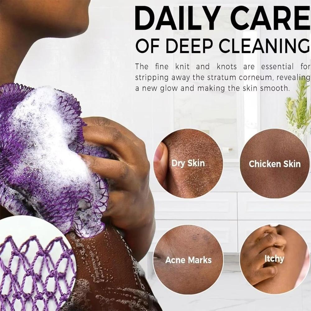Ultra-Long Exfoliating Washcloth Multi-Function Back Cleaning Back Exfoliating Scruber With Drawstring Silver-ion