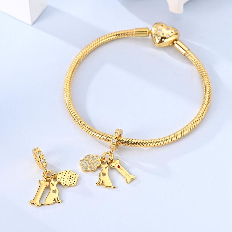 Kupfer Golden Niedlicher Hund & Knochen Anhänger Entworfen Original Perlen Für Schmuckherstellung Charms DIY Armband Halskette Frau Geschenk