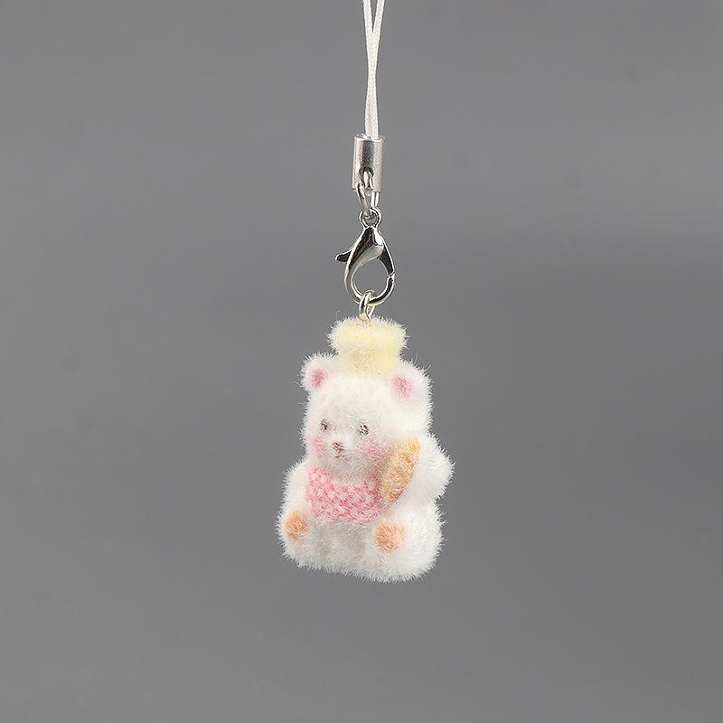 Cute Flocked 3D Resin Bear Keychain Sweet Creative Student Phone Chain Pendant Bag Accessory Phone Strap Gift