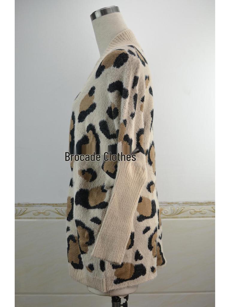 2025 Spring Women's Leopard Print Knitted Cardigan Sweater