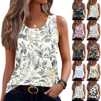 Womens Tank Tops Summer Sleeveless Tops Loose Button Shirts Neck Dress Casual Vest Clothes