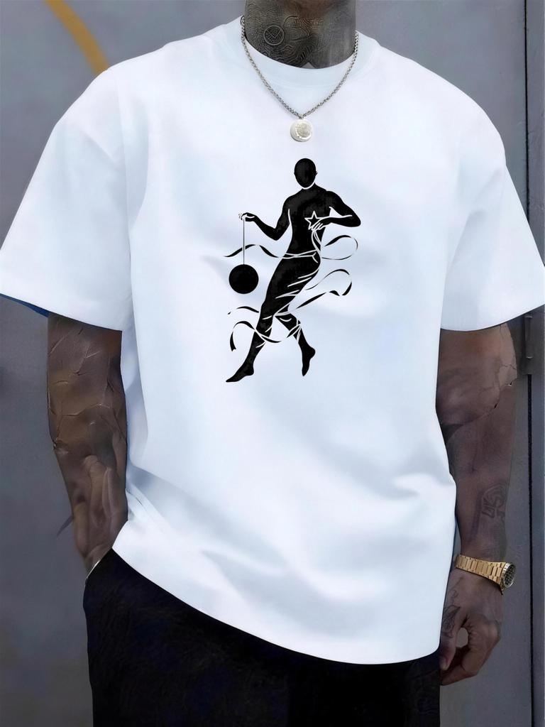 Unisex Black Crew Neck Tee Star Figure Silhouette Print Loose Oversized Short Sleeve Unisexs Streetwear Summer Casual Basic Top